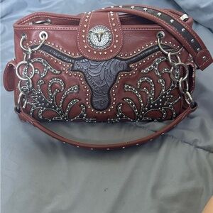 Montana West Burgundy and Black Western Shoulder Bag